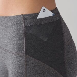 lululemon Free Runner Crop Heathered Gray Leggings Scalloped Mesh